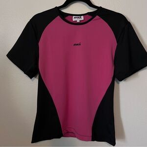 Ryka top women's size large activewear pink & black crew neck short sleeves